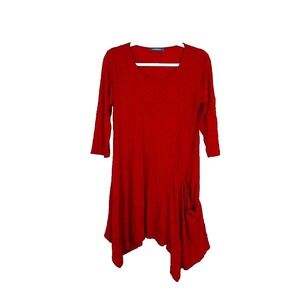 Alembika Womens XS Size 0 Tunic Draped Top Asymmetric Hem 3/4 Sleeve Red Pockets
